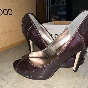 Plum Peep-Toe Heels